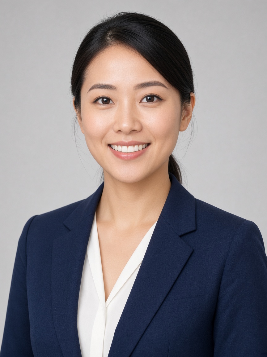 Professional AI LinkedIn headshot sample — soft gray studio background